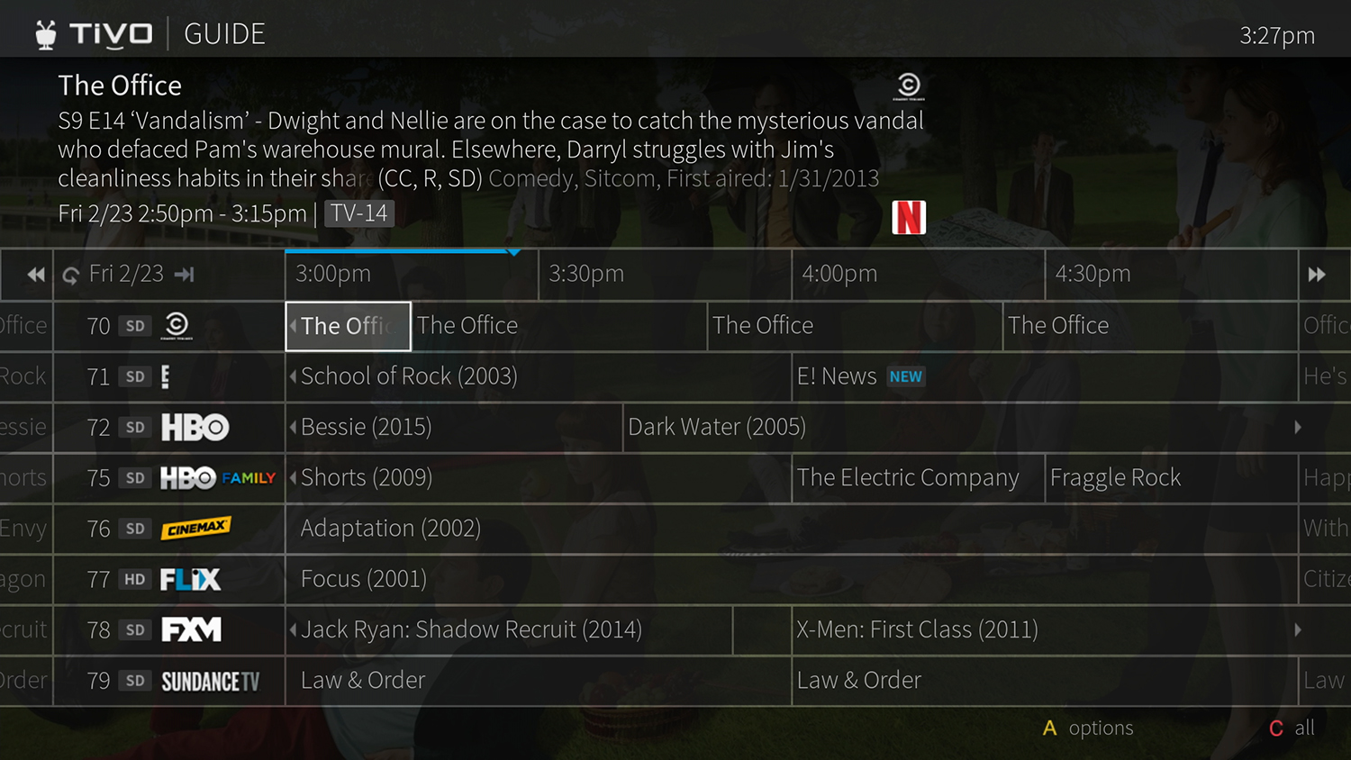 TiVo Guide shows you what’s happening on all your channels for the next 2 weeks.